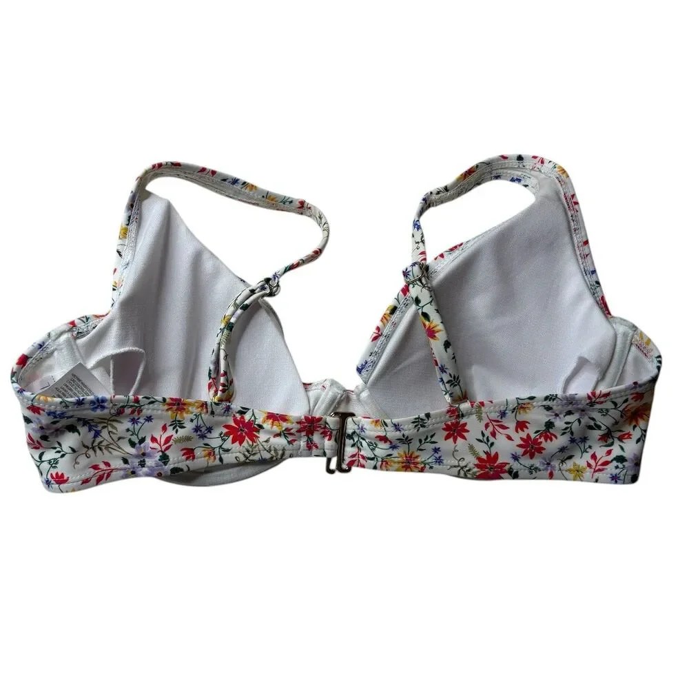 Time & Tru Ditsy Botanical White Bra Underwire Bikini Top Size Medium Womens
